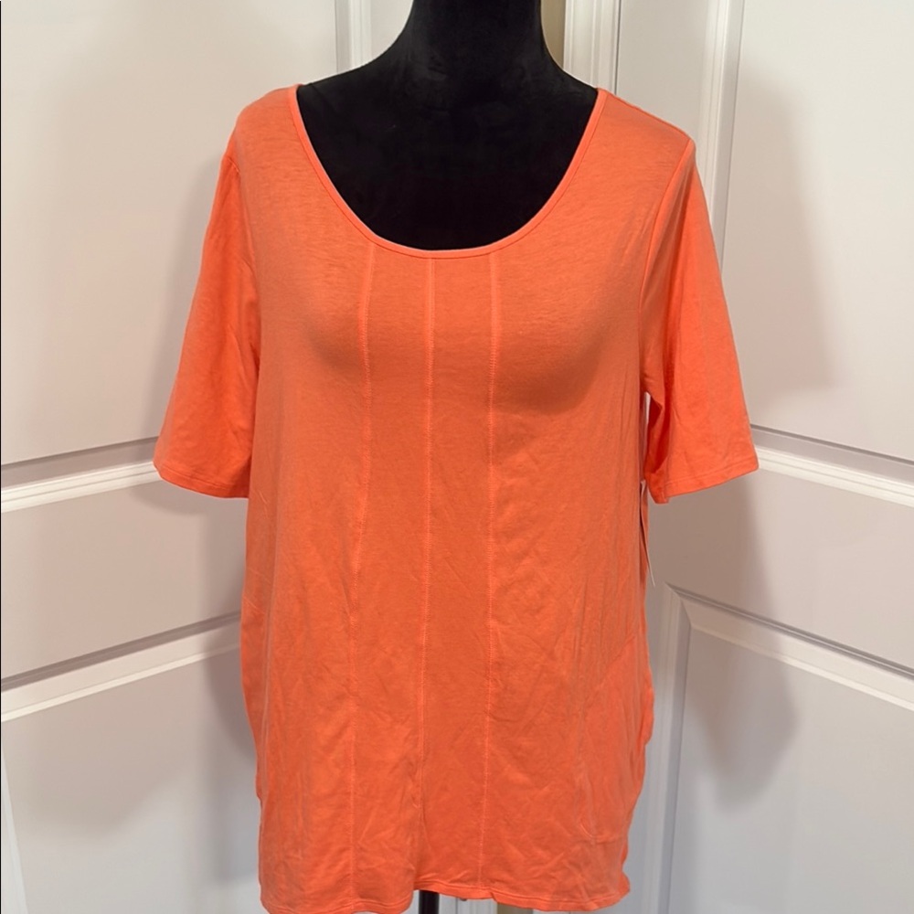 Chico's Orange Relaxed Ribbed Short Sleeve Tee
